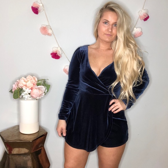 Urban Outfitters Dresses & Skirts - Urban Outfitters Velvet Blue Romper | M